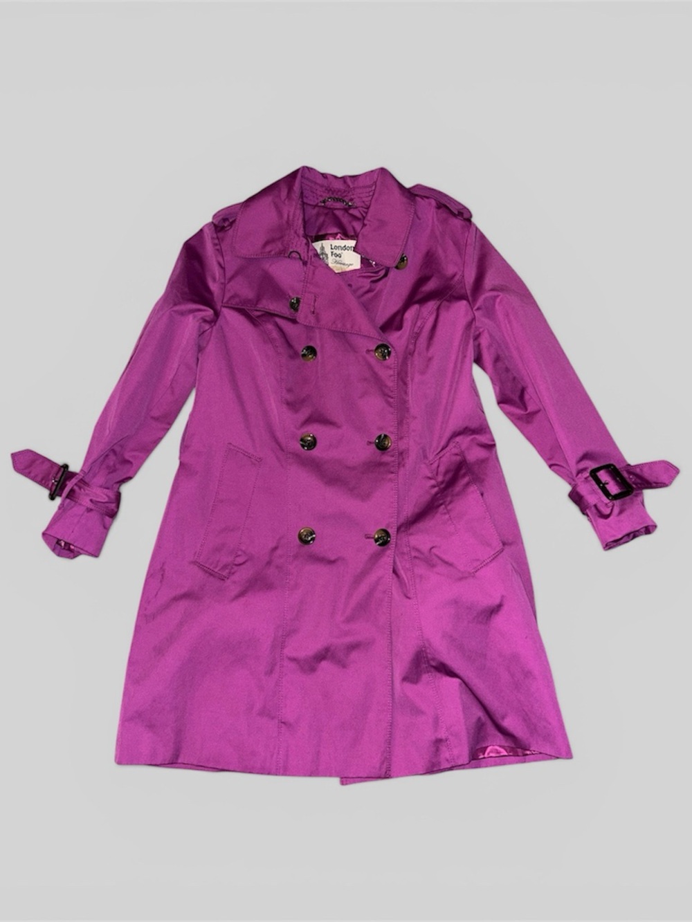 London Fog Women's Magenta Double-Breasted Trench Coat